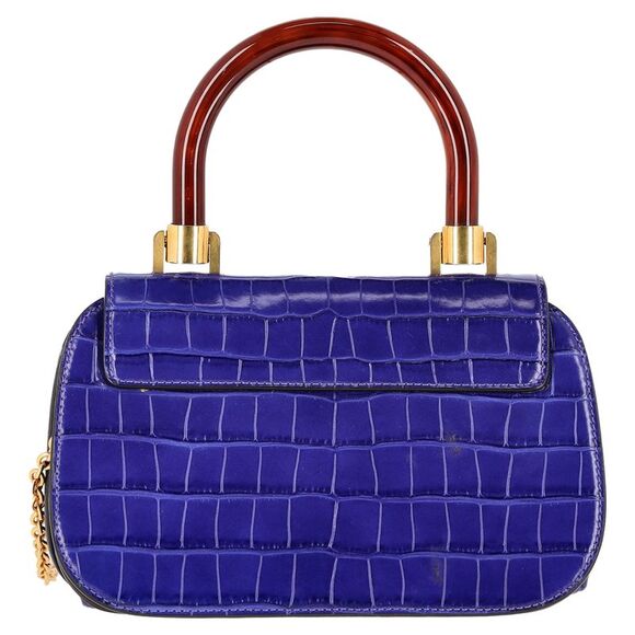 Mulberry Mews Mini Glossed Croc-Effect Shoulder Bag in Blue Leather - Picture 3 of 8